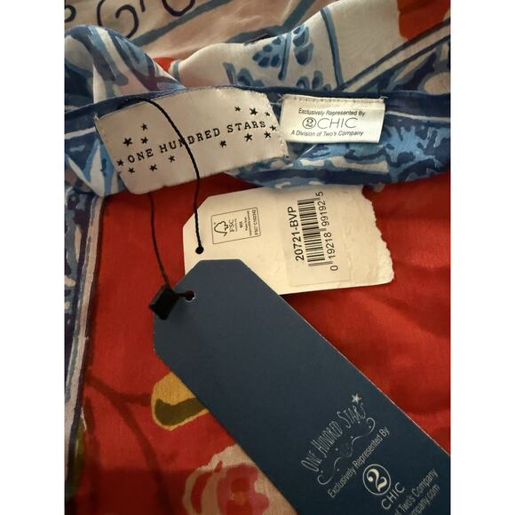 NWT One Hundred Stars Orange Floral Blue Asian Vase Shawl/Scarf Modal Viscose - Picture 4 of 8